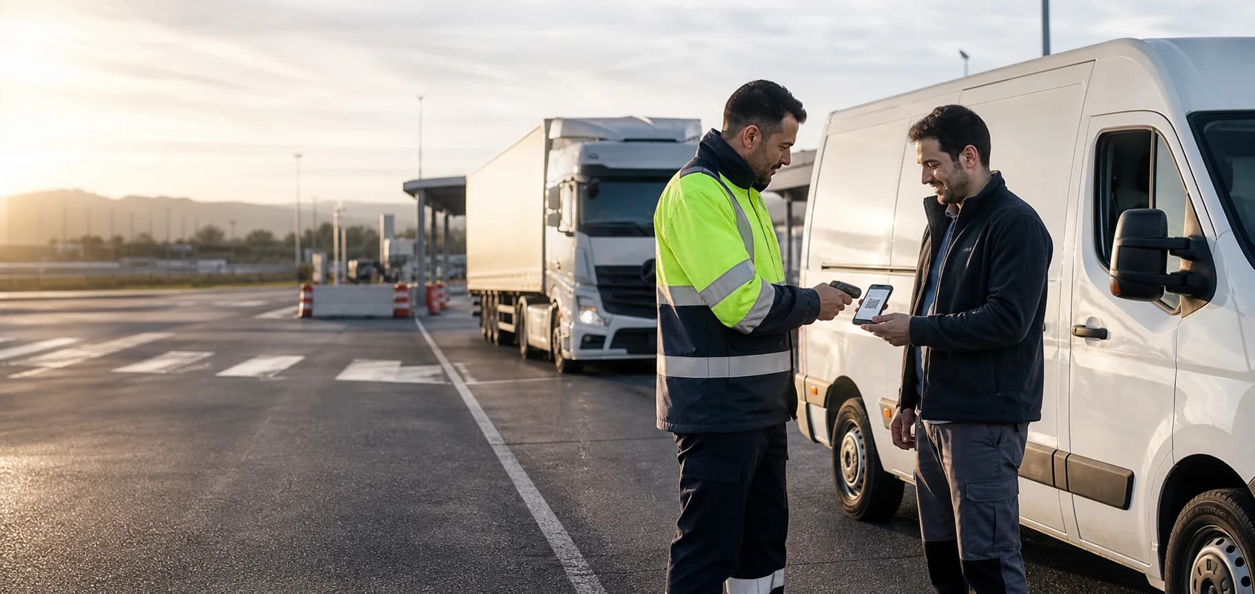Inspector de transport escanejant el QR DeCA d'un repartidor